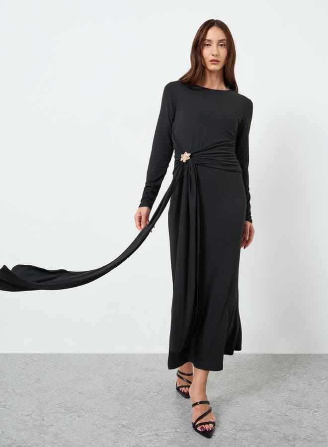 Women Wrap Front Draped Maxi Dress