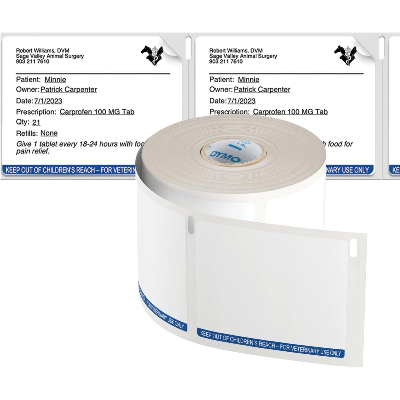 DYMO LabelWriter Veterinary Prescription Labels 54 mm x 70 mm 2400 labels