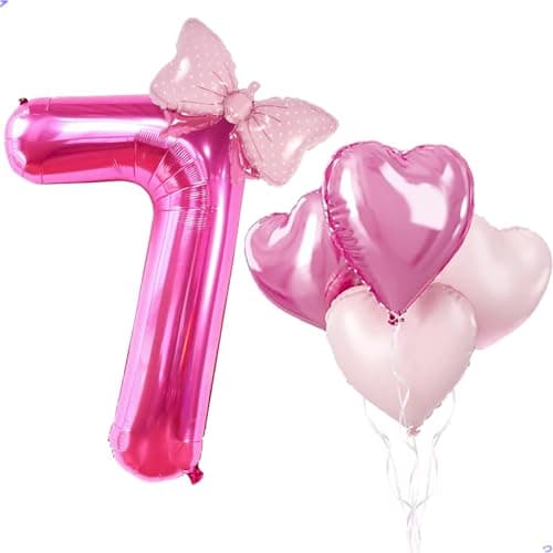 40 Inch Huge Pink 7 Birthday Balloon for Girls Foil Mylar Helium Pink 7 Balloon Number for Girls 7th Birthday Decorations Celebrations Party Supplies Favors Cake Smash Decorations Backdrops