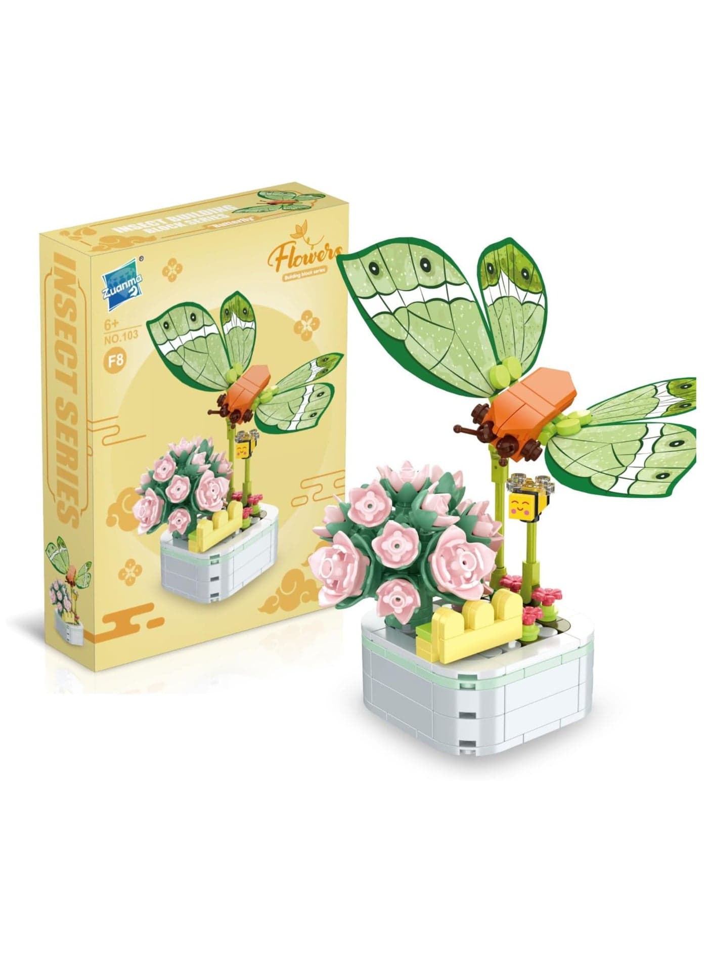 Educational Assembly Toys, Potted Plant Theme Building Block Toys, Creative Gift Desktop Ornaments Suitable For Children And Adults, Boys And Girls Over 3 Years Old (Butterfly potted plants 226pcs)