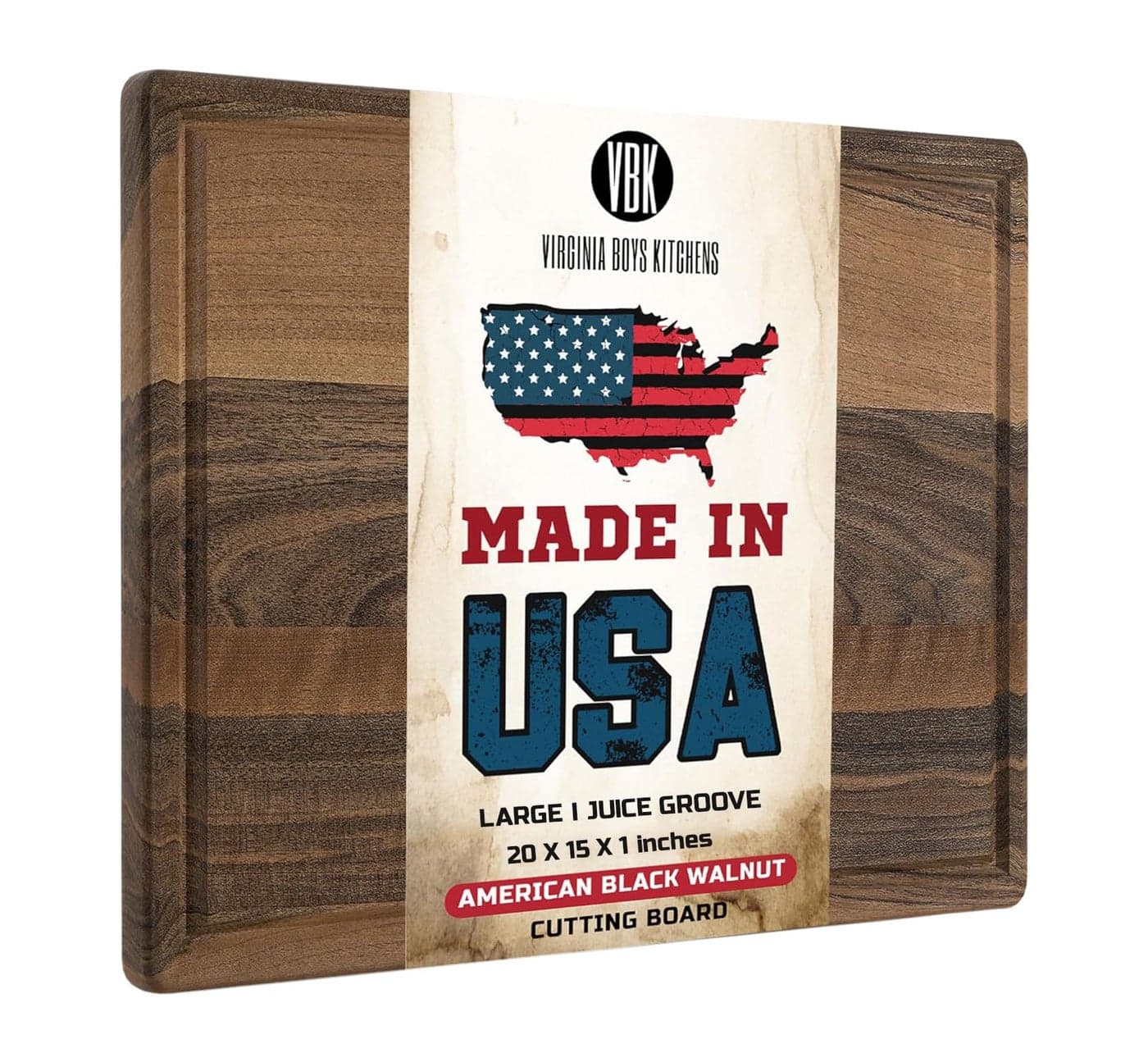 Made in USA Walnut Cutting Board by Virginia Boys Kitchens Butcher Block made from Sustainable Hardwood 20x15