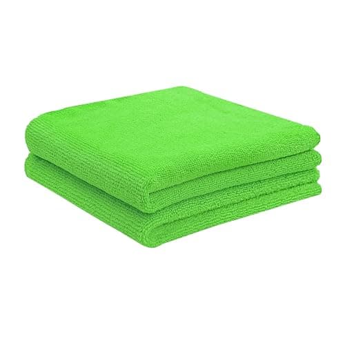 SOFTSPUN Microfiber Cloth 2pcs 40x40cm 340 GSM Green! Thick Lint & Streak-Free Multipurpose Cloths - Automotive Microfibre Towels for Car Bike Cleaning Polishing Washing & Detailing