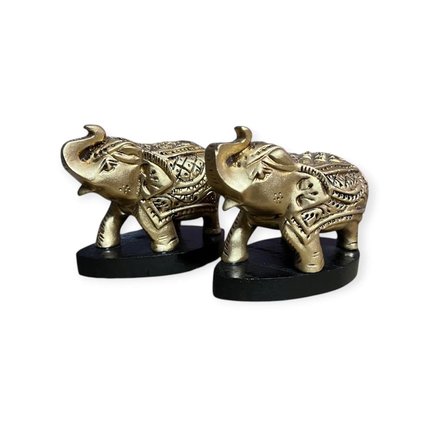 Khamma Ghanni Handicraft Wooden Pawati Golden Elephant Set I Home Decor I Office Decoration Item I Home Decor I Decoration I Lucky Charm I Living Room II Guest Room Hathi Set Set of 2