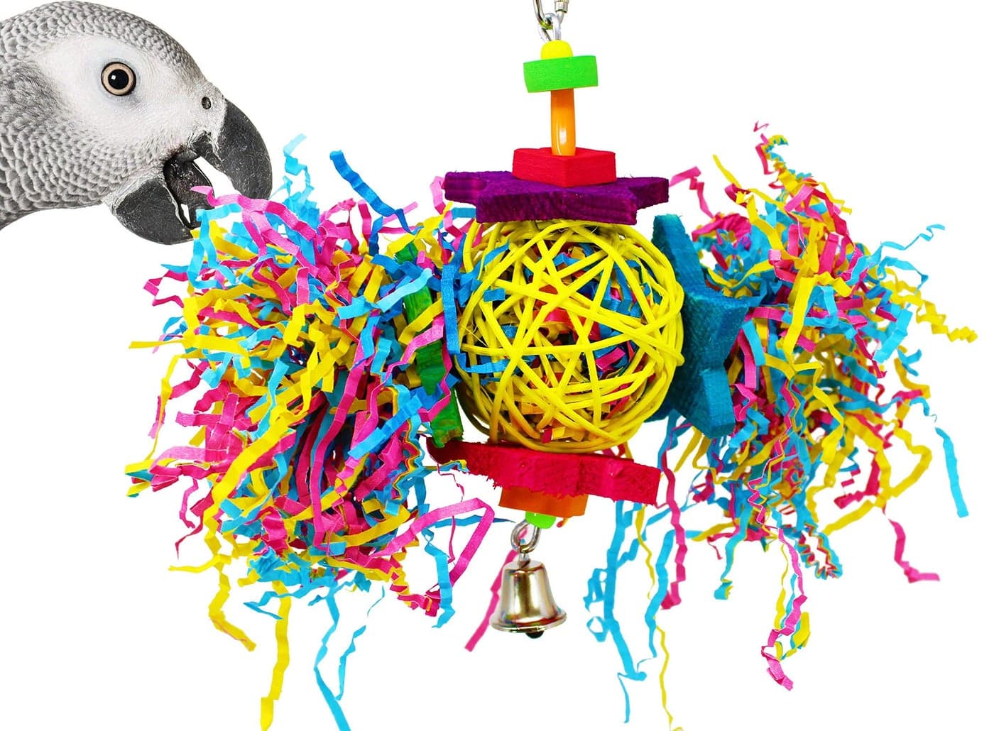 Bonka Bird Toys 1839 Foraging Star 7" High by 8" Wide, Medium Parrot Chew Shred Forage Cage Toy, Conure, Pionus, Quaker, and Similar Birds