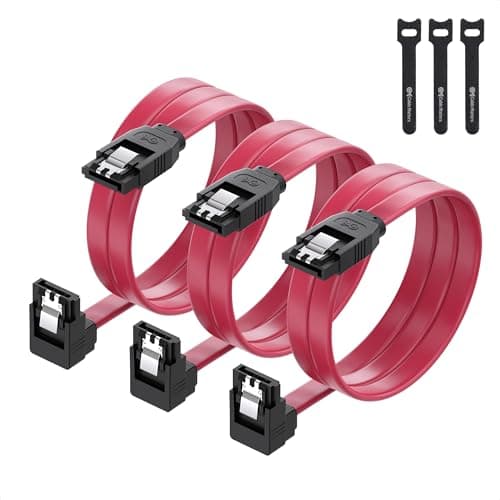 Cable Matters 3-Pack 90 Degree SATA Cable - 24 Inch, SATA III 6Gbps Right Angle Data Cable for SSD, HDD, CD/DVD Drives, Hard Drive, Optical Drive, Gaming PC, Desktop, Motherboard, Red