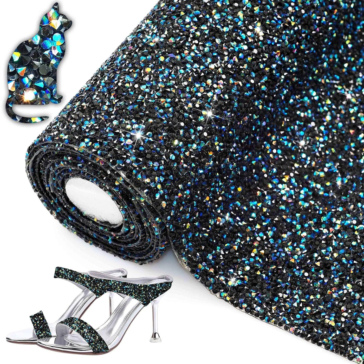 Locacrystal Bling Resin Rhinestone Sticker Black AB 94x63 HighDensity SelfAdhesive Hotfix Glitter Crystal Gem Sheet Car Crafts Decoration