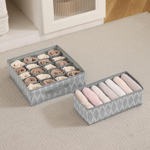 HOKIPO Socks Organizer for Wardrobe – Combo of 20 Grid & 7 Slot Foldable Drawer Organizers | Innerwear Organiser for Underwear, Vests & Lingerie | Non-Woven Storage Box 2 Piece Set (AR-5802 + AR-5803)