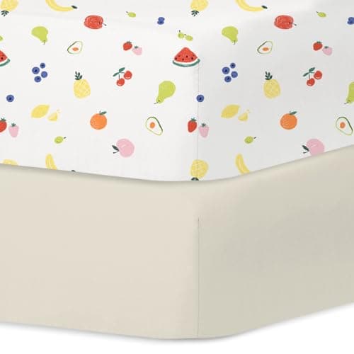Little Grape Land Crib Sheets 2 Pack for Boys and Girls, Baby Neutral Crib Fitted Sheets for Standard Crib & Toddler Mattress, Super Soft Breathable Fitted Crib Sheet Set, Fruits