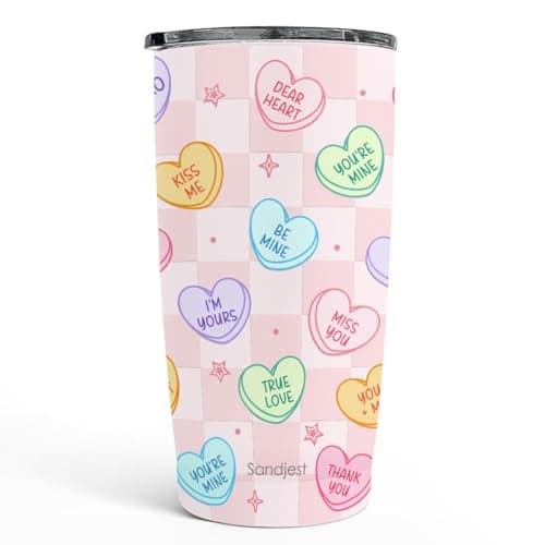 SANDJEST Heart Message Tumbler 20oz, Stainless Steel Travel Cup with Lid, Insulated Coffee Mug, Heart Gifts for Women Girls Friends Sisters on Birthday Christmas Valentine