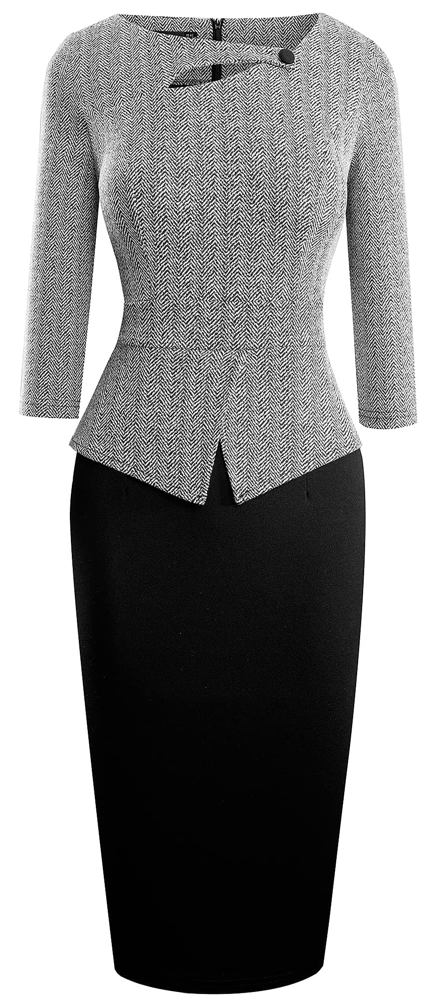 HOMEYEE Women's Elegant Chic Bodycon Formal Dress B288 (Gray Pattern+Black, M)