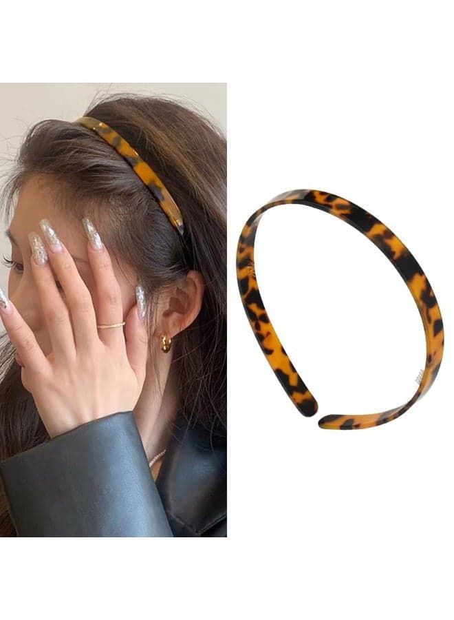 Tortoise Shell Acetate Headband for Women with Teeth Leopard Print Resin Thin Headbands - Vintage Hairband Headpiece