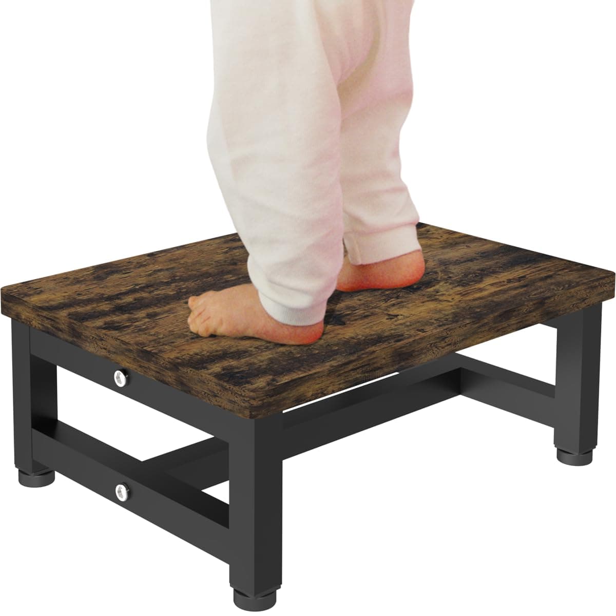 Tigerden Wooden Step Stool for Toddlers Kids and Adults Heavy Duty Stepping Stools with 300 LB Load Capacity Foot Step Stool for Bed Bedroom Living Room Bathroom Kitchen Rustic Brown Black