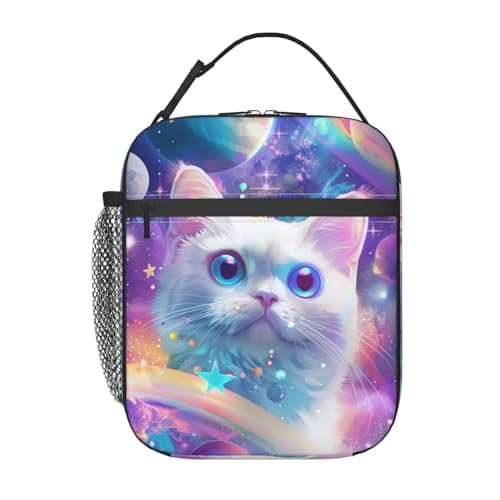 Insulated Lunch Box for Girls Men Boys Women Cat Lunch Box for Work,Picnic,School,Travel,Hiking,Beach or Fishing Polyester Purple Cat Theme Lunch Bag