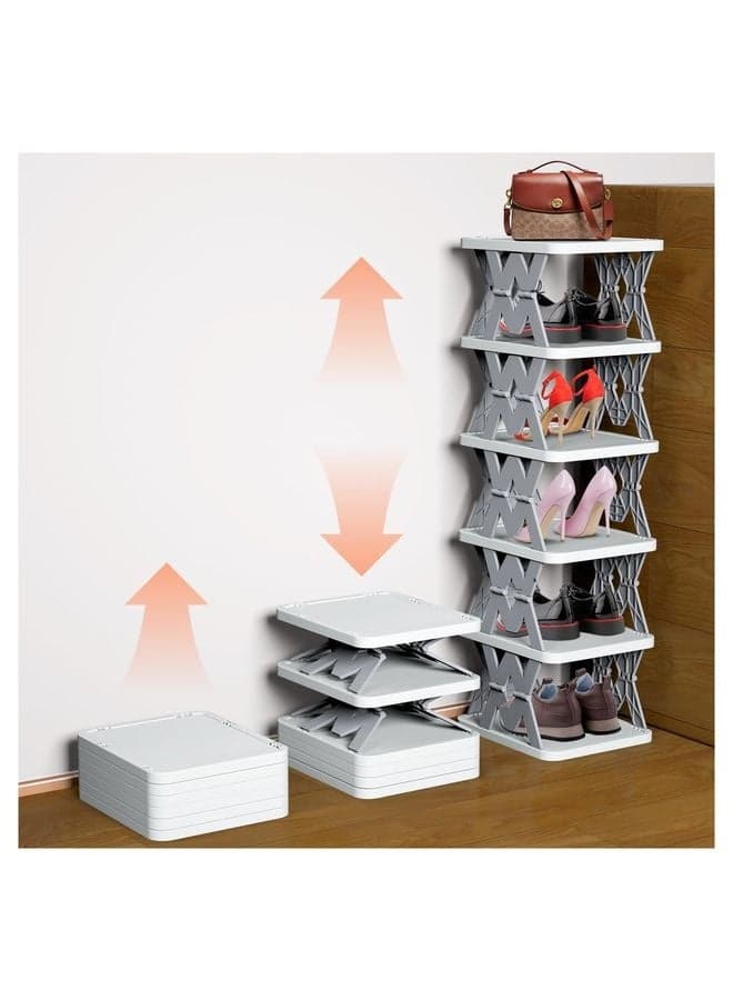 Shoe Rack, 6 Tier Small Shoe Organizer Without Assembly, Foldable Shoe Rack for Entryway, Front Door Entrance, Bedroom, Small Spaces, White