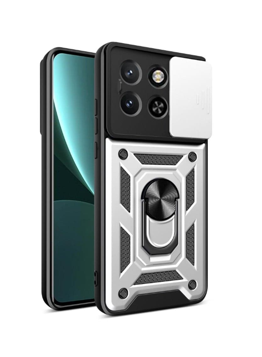 ITEL S23 4G Mobile Phone Case Cover, Slide Camera Lens Cover + 360°Rotating Kickstand Ring + Bumper Shockproof Phone Case