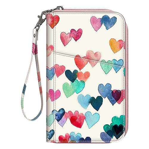 Fintie Family Passport Holder Wallet, RFID Blocking Travel Document Organizer Clutch Bag Credit Cards Case Cover for Women Men, Raining Hearts