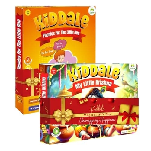 Kiddale Dual Learning Combo: Interactive Phonics Sound Book + Bilingual Krishna Story Sound Book