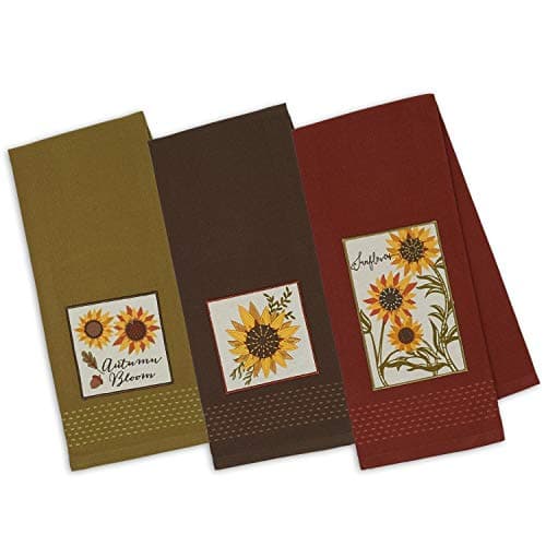 Design Imports Rustic Sunflower Embellished Dishtowels