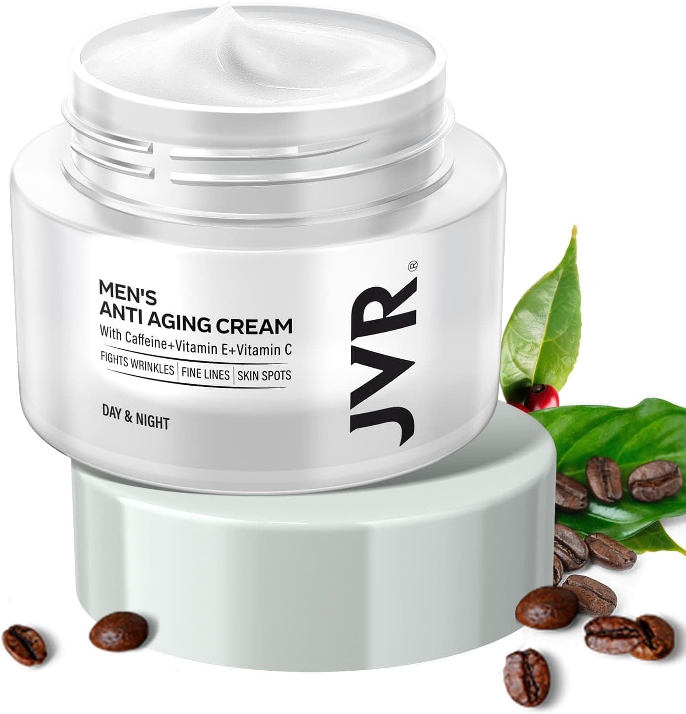 JVR Mens Face Moisturizer Anti Aging Moisturizing Cream Lightweight Face Moisturizer For Men Anti Wrinkle Mens Face Lotion Day Night with Caffeine Niacinamide Facial Skin Care 17 oz