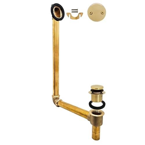 Westbrass 18" Tip-Toe Drain Trim with 2-Hole Overflow Faceplate & Direct Connect Shoe Outlet, Polished Brass, 7931817-DC-01