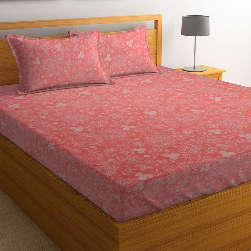 BSB HOME 100 Microfiber Bedsheet for Double Bed with 2 Pillow Covers 144 TC Breathable Wrinklefree and Softtouch Small Flower Print Sheet White and Pink