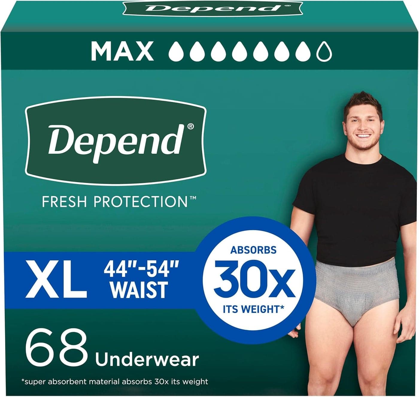 Depend Fresh Protection Adult Incontinence Underwear for Men Disposable Maximum ExtraLarge Grey 68 Count 2 Packs of 34 Packaging May Vary