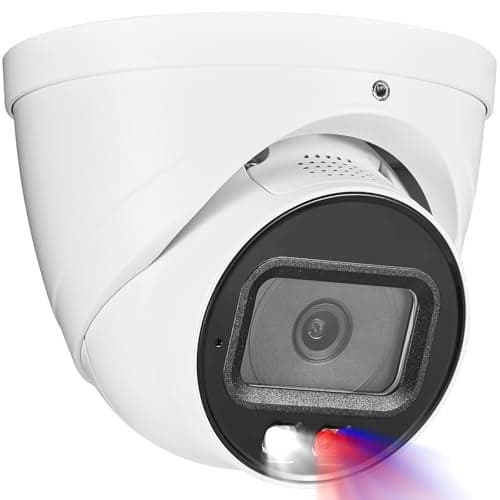 OHBET DahuaSecurity 4K 8MP PoE IP Camera, Strobe Red & Blue Light and Audio Alarm, Metal Turret Security Camera Outdoor, Two Way Audio, Color Night Vision, Human Vehicle Detection, 2.8mm Lens, IP67
