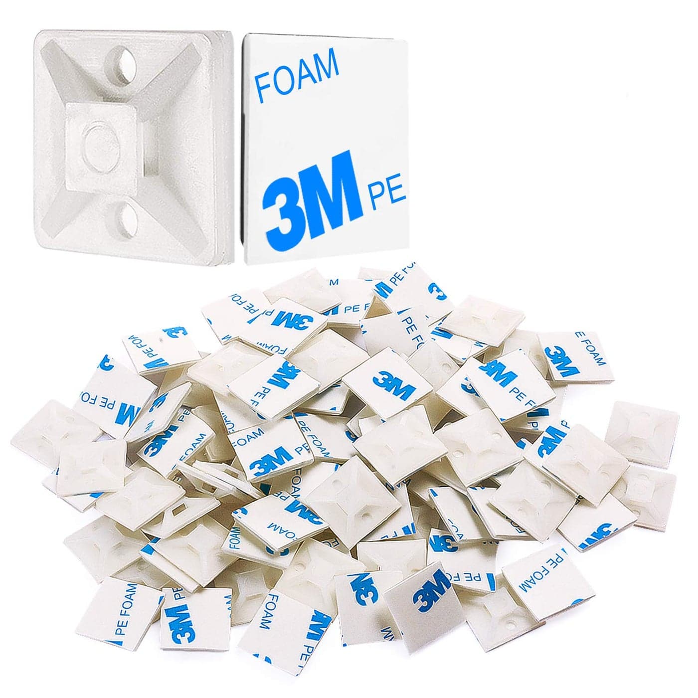 XHF 500 PCS 34 White Self Adhesive Cable Zip Tie Mounts Wire Cable Clips Holders Management Anchors Organizer Holders SquaresHS101S