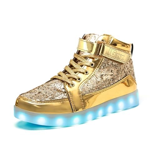IGxx LED Light Up Shoes for Men USB Recharging High Top Sneakers Women Kids Glitter Gold 7