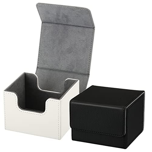 Weewooday 2 Boxes Leather Deck Card Boxes Large Size Fit 100 Plus Sleeved Cards Deck Game for Collectible Playing Compatible with Mtg Tcg(Horizontal,Black, White)
