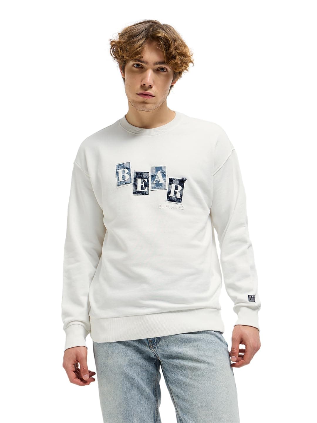 THE BEAR HOUSE Men Typography Printed Round Neck Cotton Pullover Sweatshirt White