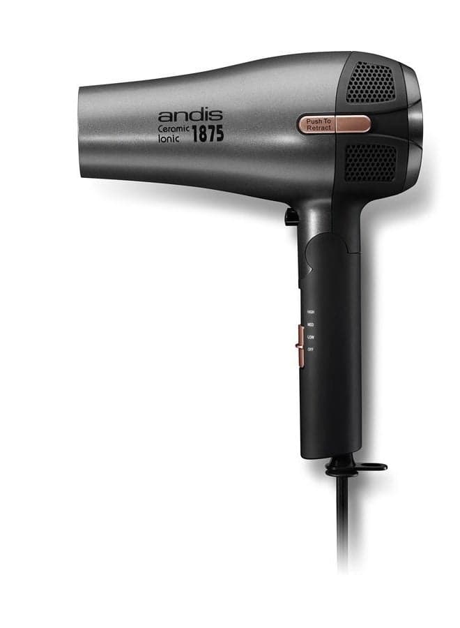 80280 Fold-n-go 1875 Watt Ceramic Ionic Dryer, Retractable Cord, Lightweight with Professional Blowout Results, Quick Drying Blow Dryer, Black/Silver