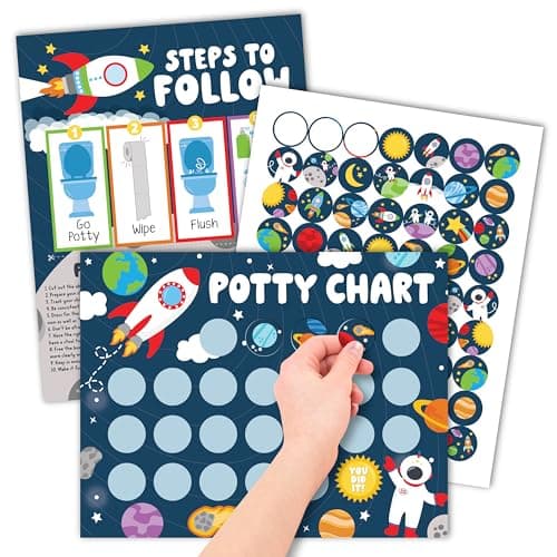 Hadley Designs Potty Training Chart for Boys with Fun Reward Stickers – 10 Potty Chart for Toddlers Boys, 8.5x11" Potty Training Sticker Chart for Toilet Success, Space Reward Chart for Kids