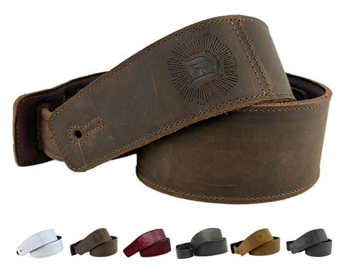 Anthology Gear The Reticent Full Grain Leather Guitar Strap For Electric Acoustic and Bass Guitars 2 Whiskey Brown