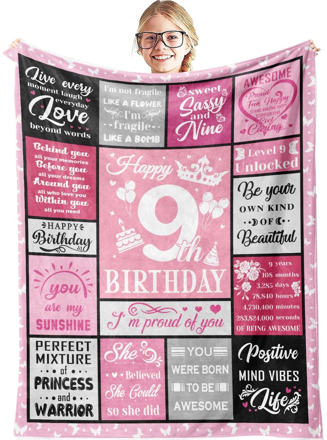 Hocgiwd Gifts for 9 Year Old Girls 9 Year Old Girl Birthday Gifts 9th Birthday Gift for Girls 9th Birthday Decorations for Girl Blanket 60x50in