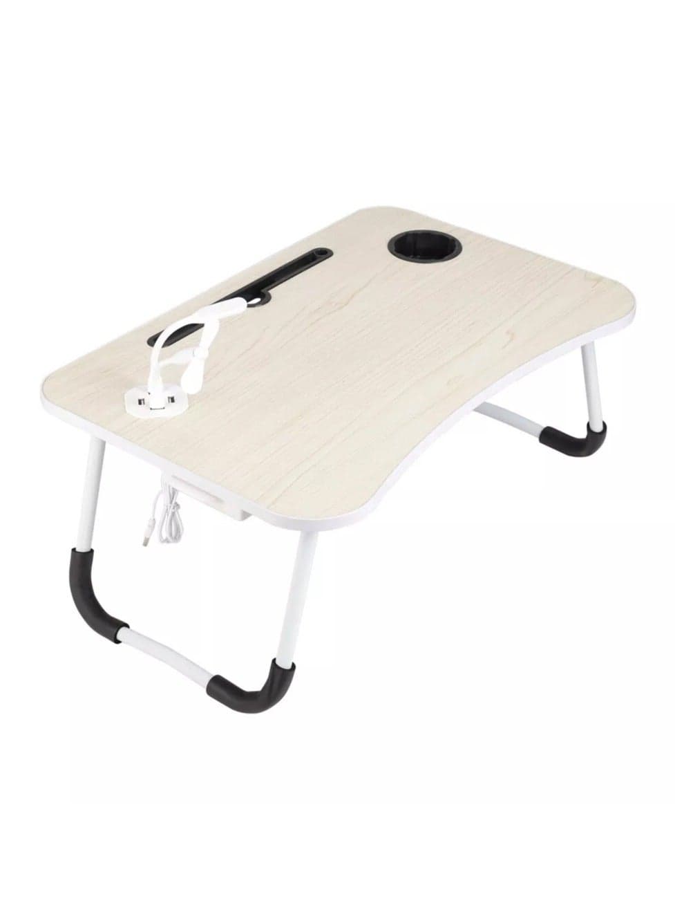 Foldable Laptop Bed Desk Table with Built-in USB Port, Mini Fan & LED Lamp