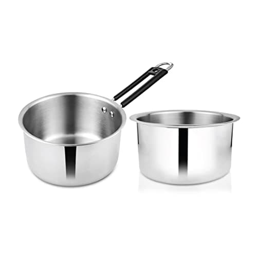 Shri & Sam Stainless Steel Sauce Pan & Tope Combo Induction Friendly Cookware Set, 750/800 Ml