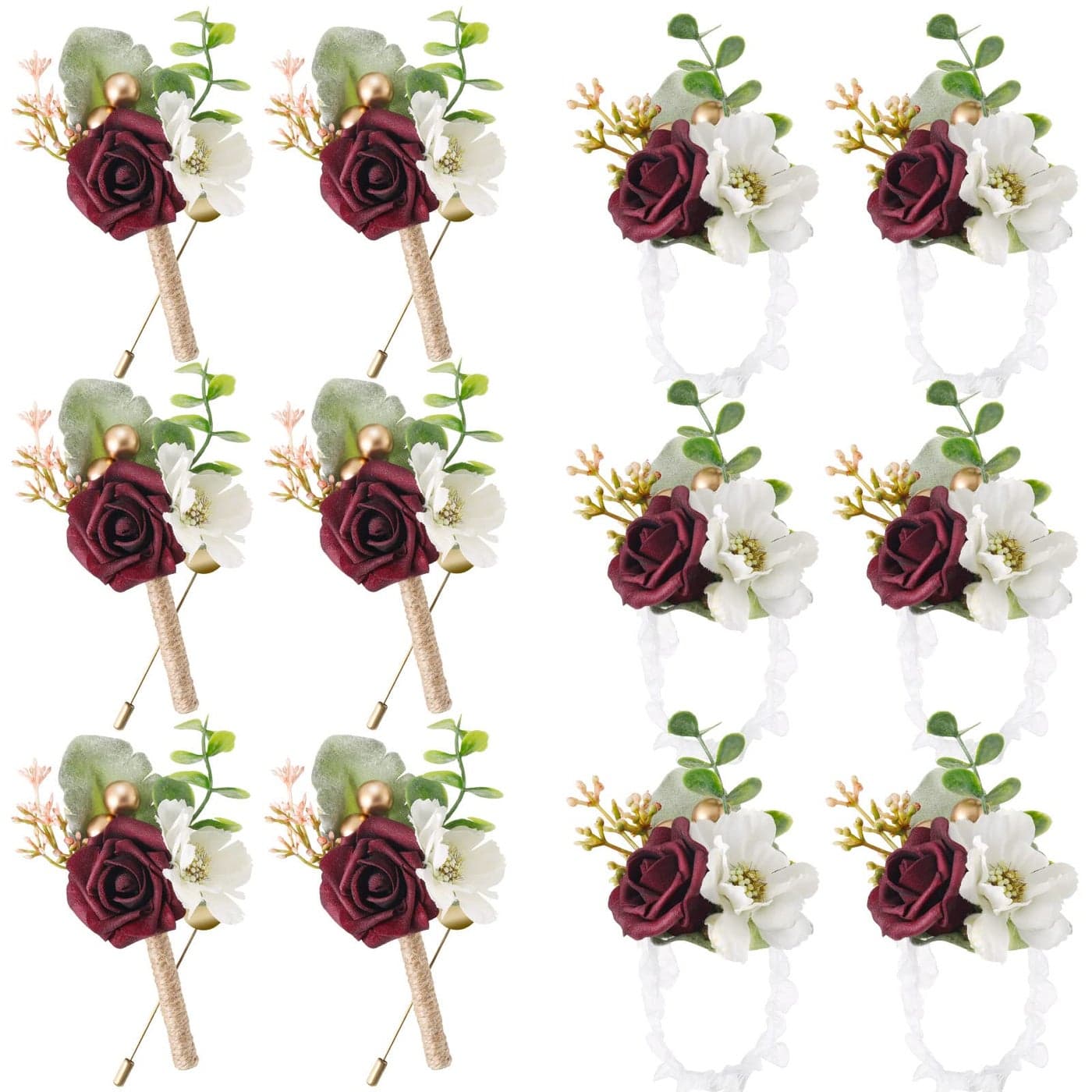 12 Pcs Wedding Wrist Corsage and Boutonniere Set Rose Wrist Corsage for Prom Boutonniere for Men Wedding Flowers Accessories Prom Suit Decorations for Wedding Ceremony Anniversary Red