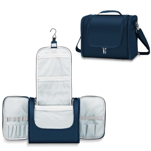 Buruis Extra Large Capacity Toiletry Bag for Women and Men, Hanging Toiletry Organizer Cosmetics Makeup Bag, Water-resistant Dopp Kit for Full Sized Toiletries, Travel Essentials (Blue)