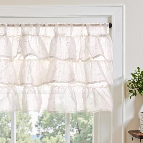 jinchan Ruffled Valance for Windows 18 Inch Mini Pom-Pom Voile Valance Curtains Pom-Pom Semi Sheer Shabbychic Samll Window Treatment for Kitchen Bedroom Living Room Rod Pocket 1 Panel White