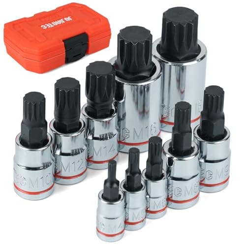 JU JIAN TEC XZN Triple Square Spline Bit Socket Set 10 Piece Metric sized M4 M18 Set Premium chrome vanadium Alloy Steel with Molded Case