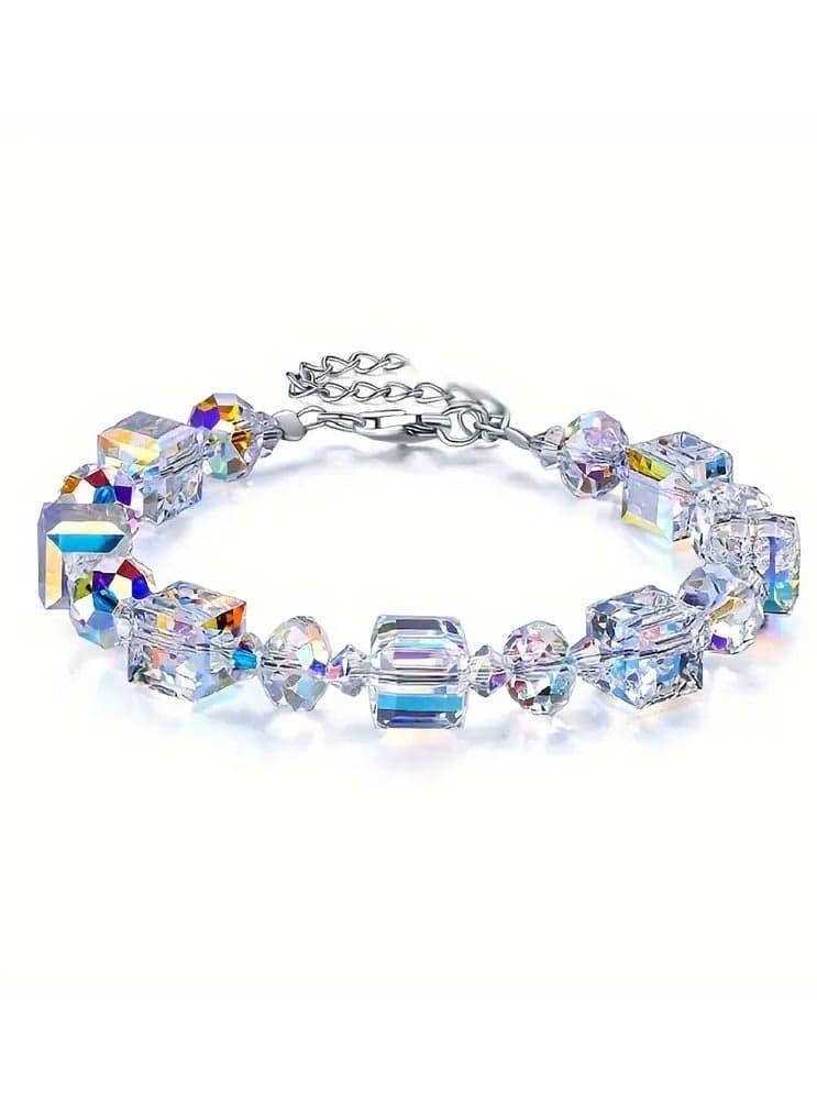 Little Romance Silvery Bracelets for Women Northern Lights Artificial Crystals Bracelet 18.03cm+5.08cm Extension, Mother's Day Birthday Anniversary Jewelry Gift for Women, Mom, Ladies, Wife