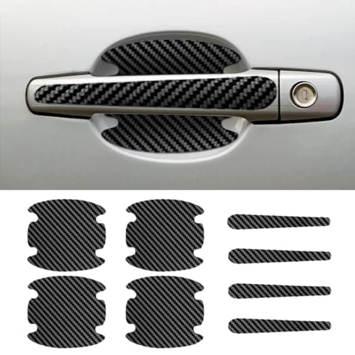 8PCS Car Door Handle Scratch Protectors, Carbon Fiber Car Door Handle Bowl Sticker, Universal Car Door Handle Paint Guard Cover, Door Handle Cup Protective Film for Cars (Black)