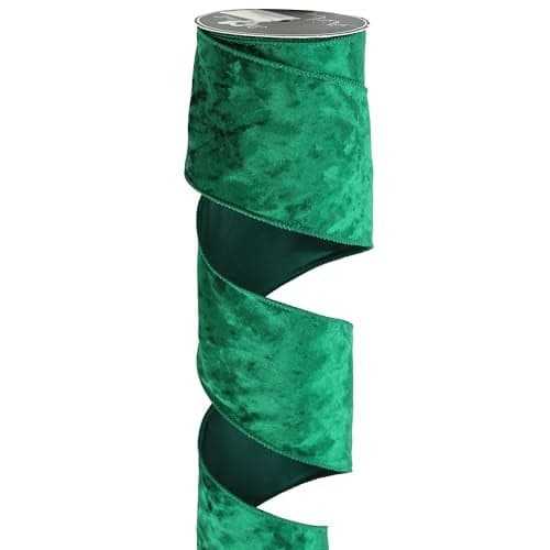 MAYREEL Green Crushed Velvet Ribbon Wired 4 x 10 Yards Extra Wide Christmas Wired Edge Ribbon for Christmas Tree Decorations Gift Wrapping Wreath Tree Topper Bow Making Crafts