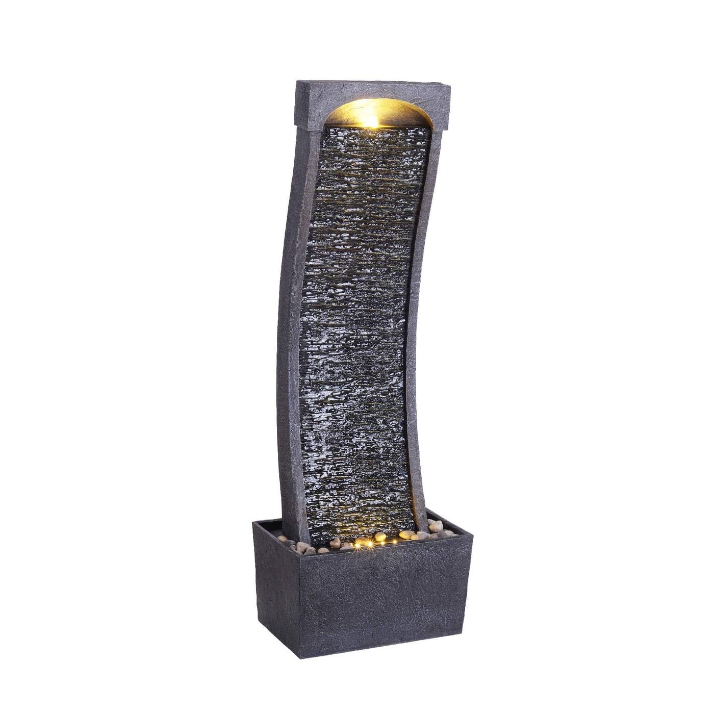 Teamson Home 3858 in Modern Curved Faux Slate Waterfall Fountain for Indoors or Outdoors with LED Light Accents and 198Gallon Pump Black and Stone Gray