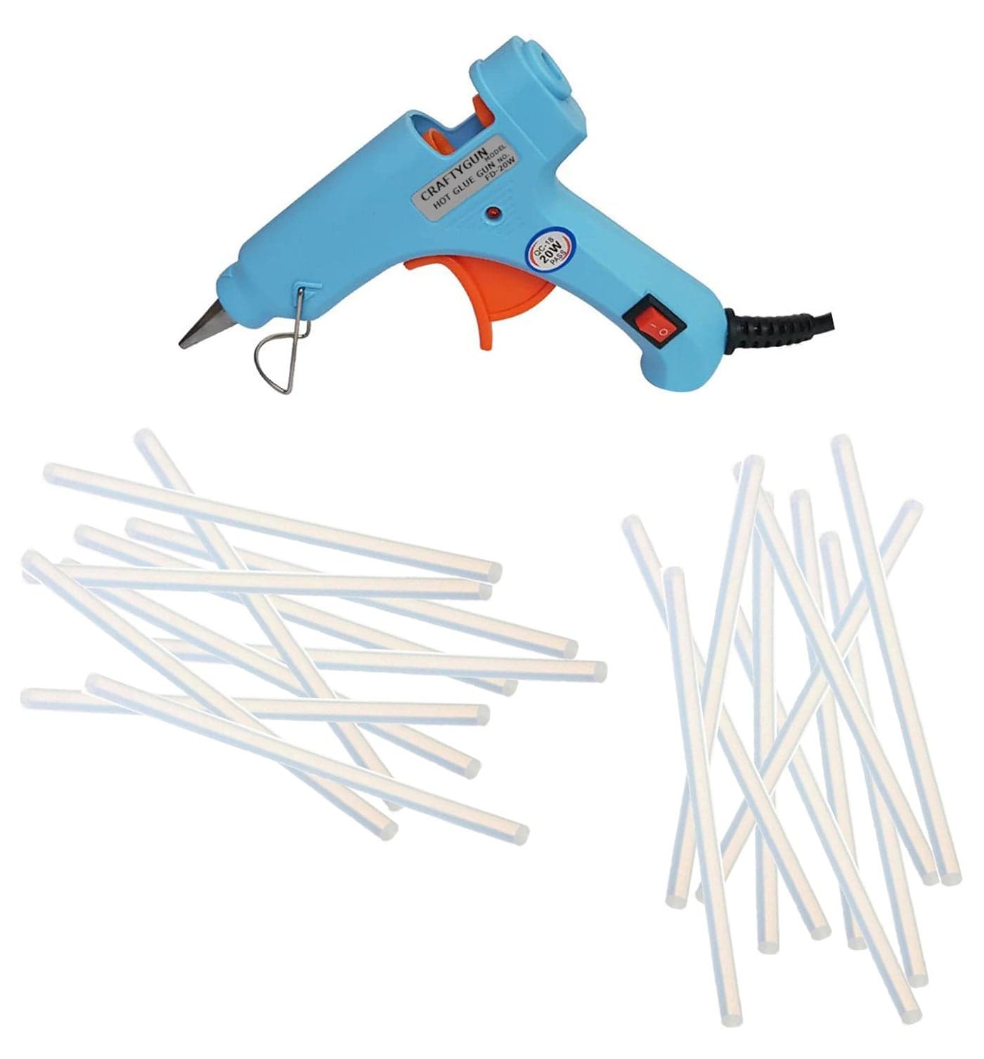 CRAFTYGUN SKY BLUE MINI 20 WATT HOT MELT GLUE GUN WITH 20 HOT GLUE STICKS