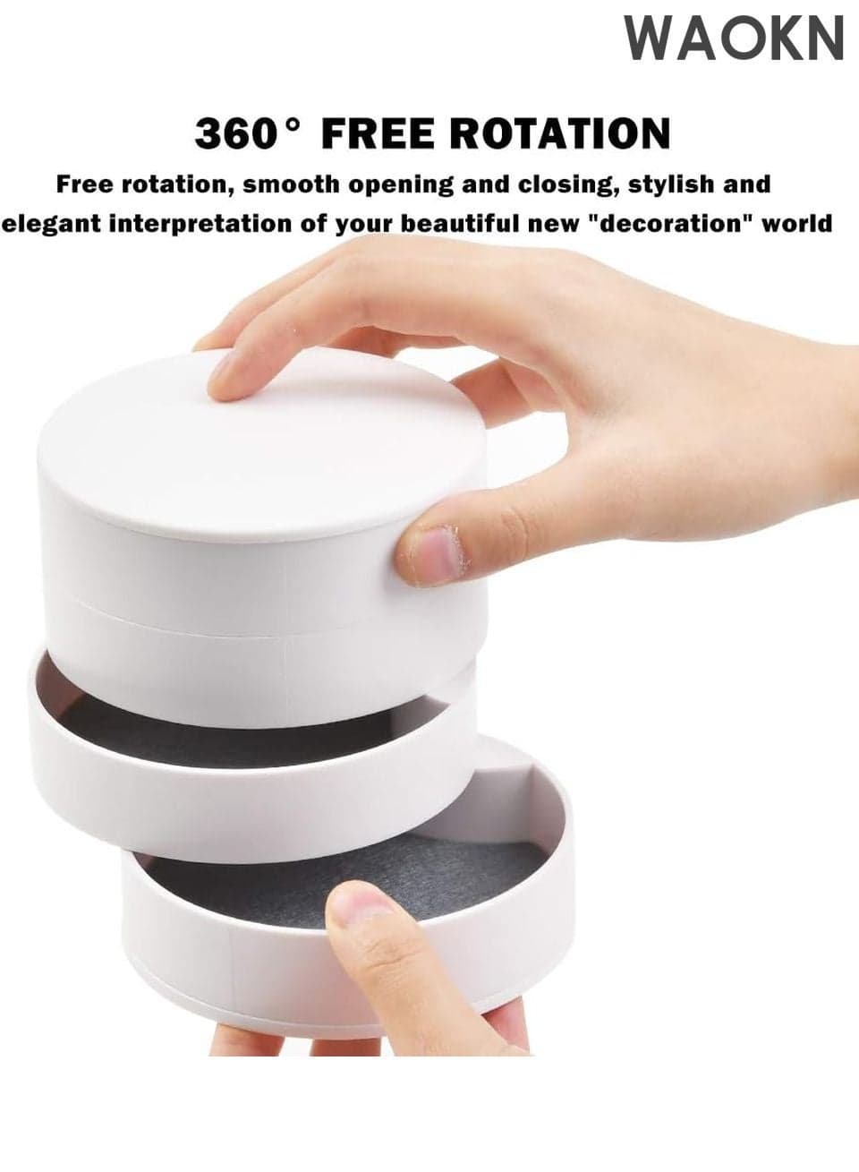4-Layer Rotating Jewelry Organizer Box – Portable Travel Jewelry Storage Case with Lid for Earrings, Rings, Bracelets, Necklaces – Compact Jewelry Tray for Women, Girls – Anti-Tarnish & Scratch-Proof Design – (White)