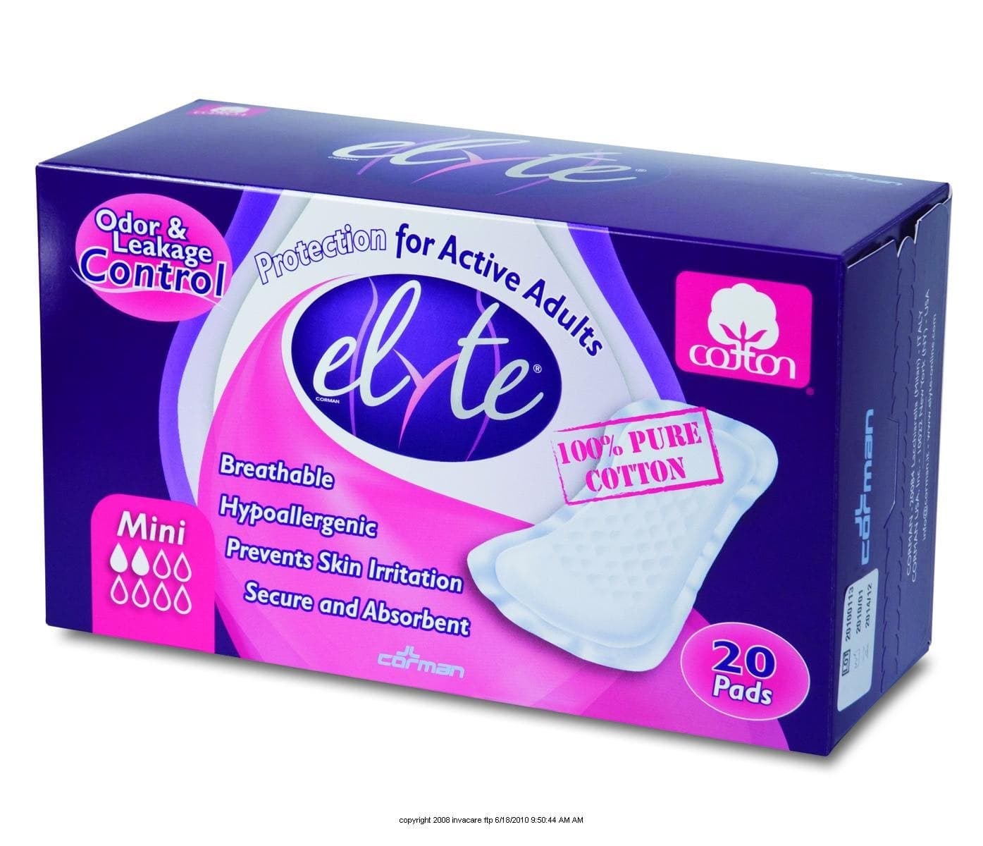 Elyte Cotton Incontinence Liners Mini 120 Count 6 Packs of 20