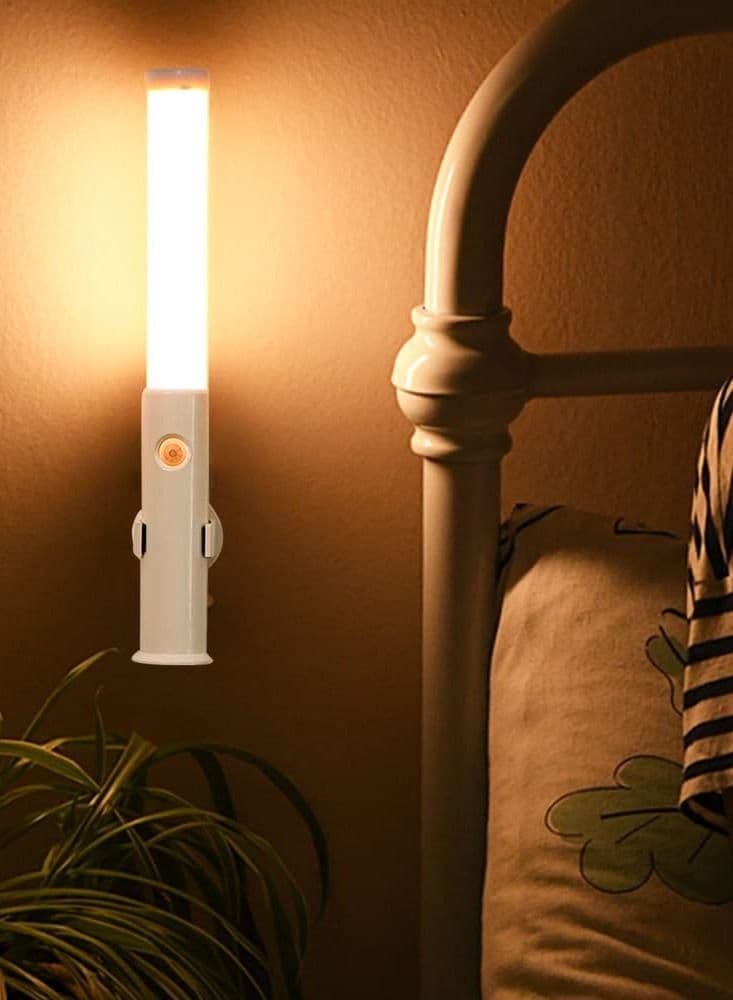 USB Rechargeable Wall Light, Magnetic Night Light Cordless Motion Sensor with Magnetised Base Sheet and Bracket for Bedroom Kitchen Closet Hallway Wardrobe Stairway