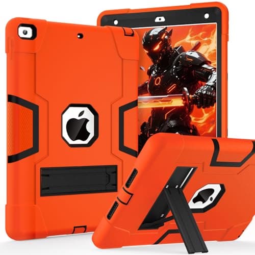 Cantis Case for ipad 9th Generation/ 8th Generation/ 7th Generation, Slim Heavy Duty Shockproof Rugged Protective Case with Built-in Stand for iPad 10.2 inch 2021/2020/2019, Orange+Black